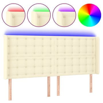 Vidaxl LED posteljno vzglavje krem 183x16x118/128 cm umetno usnje