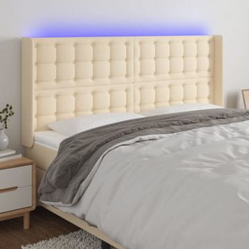 Vidaxl vidaXL Vzglavje postelje z LED diodami kremne barve 163x16x118/128 cm blago