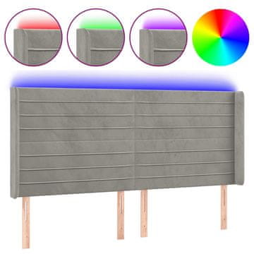Vidaxl LED posteljno vzglavje svetlo sivo 163x16x118/128 cm žamet