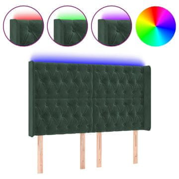 Vidaxl LED posteljno vzglavje temno zeleno 163x16x118/128 cm žamet