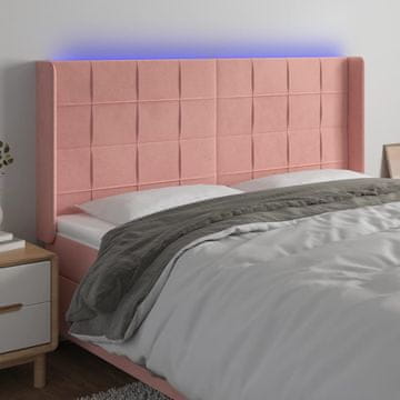 Vidaxl vidaXL Vzglavje postelje z LED svetlo roza 163x16x118/128 cm žamet