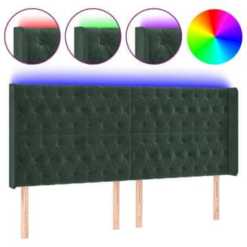 Vidaxl LED posteljno vzglavje temno zeleno 203x16x118/128 cm žamet