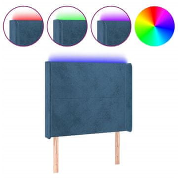 Vidaxl LED posteljno vzglavje temno modro 83x16x118/128 cm žamet