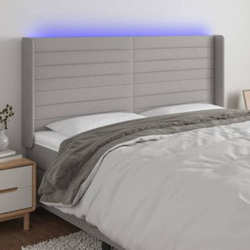 Vidaxl vidaXL Vzglavje postelje z LED svetlo sivo 183x16x118/128 cm blago