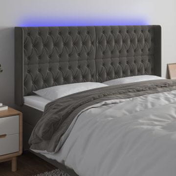 Vidaxl vidaXL Vzglavje postelje z LED diodo temno sivo 183x16x118/128 cm žametno