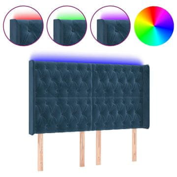 Vidaxl LED posteljno vzglavje temno modro 147x16x118/128 cm žamet