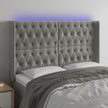 Vidaxl vidaXL Vzglavje z LED svetlo sivo 163x16x118/128 cm žametno