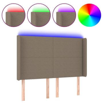 Vidaxl LED posteljno vzglavje taupe 147x16x118/128 cm blago