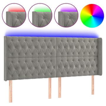 Vidaxl LED posteljno vzglavje svetlo sivo 183x16x118/128 cm žamet