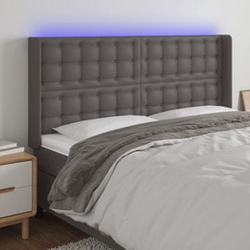 Vidaxl vidaXL Vzglavje postelje z LED svetlo sivo 183x16x118/128 cm umetno usnje
