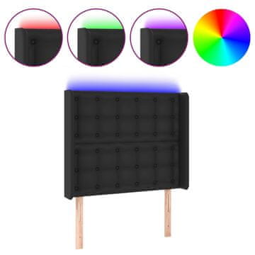 Vidaxl LED posteljno vzglavje črno 93x16x118/128 cm umetno usnje