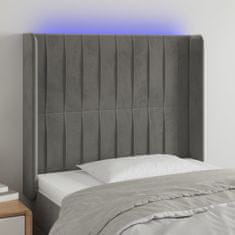 Vidaxl LED posteljno vzglavje svetlo sivo 103x16x118/128 cm žamet