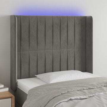 Vidaxl vidaXL Vzglavje postelje z LED svetlo sivo 103x16x118/128 cm žamet