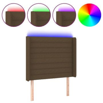 Vidaxl LED posteljno vzglavje temno rjavo 83x16x118/128 cm blago