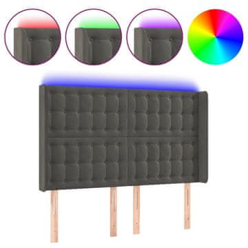 Vidaxl LED posteljno vzglavje temno sivo 147x16x118/128 cm žamet