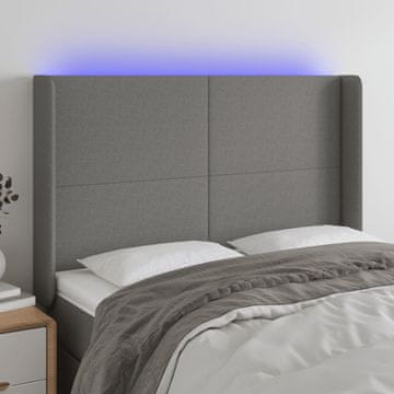 Vidaxl vidaXL Vzglavje postelje z LED diodo temno sivo 147x16x118/128 cm blago