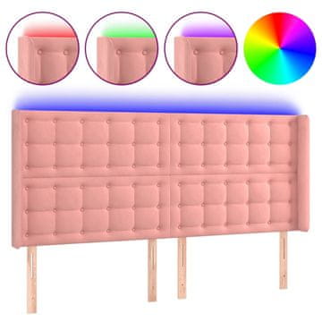 Vidaxl LED posteljno vzglavje roza 203x16x118/128 cm žamet