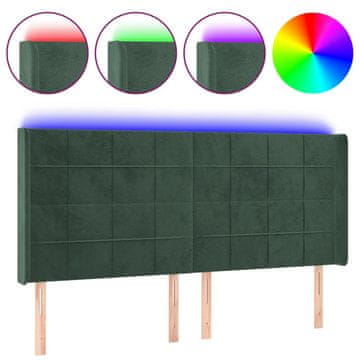 Vidaxl LED posteljno vzglavje temno zeleno 163x16x118/128 cm žamet