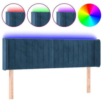Vidaxl LED posteljno vzglavje temno modro 147x16x78/88 cm žamet