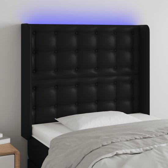 shumee LED posteljno vzglavje črno 103x16x118/128 cm umetno usnje