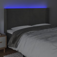 Vidaxl LED posteljno vzglavje temno sivo 203x16x118/128 cm žamet