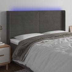 Vidaxl LED posteljno vzglavje temno sivo 203x16x118/128 cm žamet