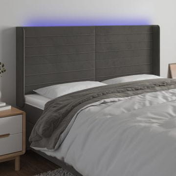 Vidaxl vidaXL Vzglavje postelje z LED diodo temno sivo 203x16x118/128 cm žametno
