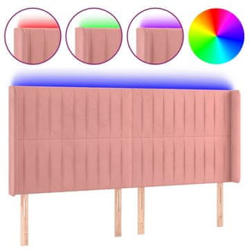 Vidaxl LED posteljno vzglavje roza 203x16x118/128 cm žamet