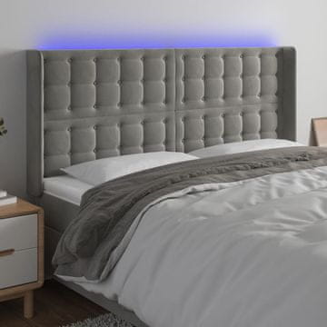Vidaxl vidaXL Vzglavje postelje z LED svetlo sivo 203x16x118/128 cm žamet