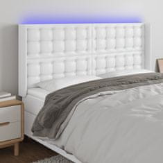 shumee vidaXL LED posteljno vzglavje belo 163x16x118/128 cm umetno usnje