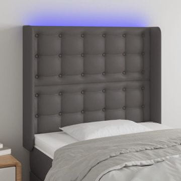 Vidaxl vidaXL Vzglavje postelje z LED svetlo sivo 83x16x118/128 cm umetno usnje