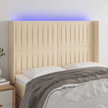 Vidaxl vidaXL Vzglavje postelje z LED diodami kremne barve 147x16x118/128 cm blago