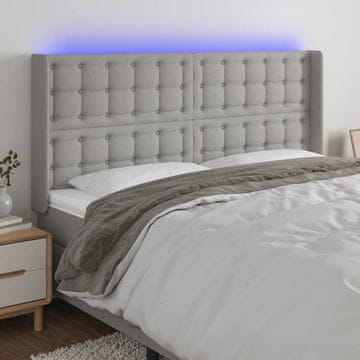 Vidaxl vidaXL Vzglavje postelje z LED svetlo sivo 203x16x118/128 cm blago