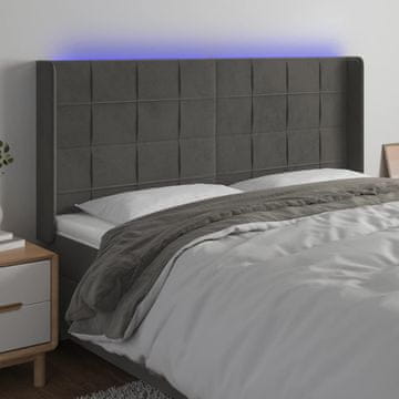 Vidaxl vidaXL Vzglavje postelje z LED diodo temno sivo 163x16x118/128 cm žametno