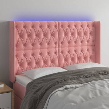 Vidaxl vidaXL Vzglavje postelje z LED svetlo roza 163x16x118/128 cm žamet