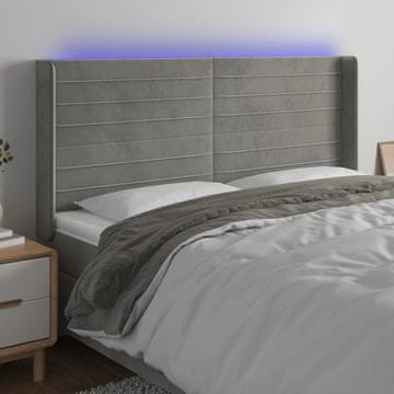 Vidaxl vidaXL Vzglavje postelje z LED svetlo sivo 183x16x118/128 cm žamet