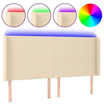 Vidaxl LED posteljno vzglavje krem 203x16x118/128 cm blago