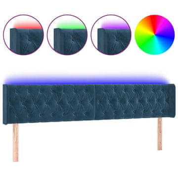 Vidaxl LED posteljno vzglavje temno modro 183x16x78/88 cm žamet