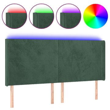 Vidaxl LED posteljno vzglavje temno zeleno 203x16x118/128 cm žamet