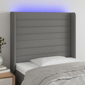 Vidaxl vidaXL Vzglavje postelje z LED diodo temno sivo 93x16x118/128 cm blago