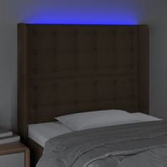 Vidaxl LED posteljno vzglavje temno rjavo 93x16x118/128 cm blago