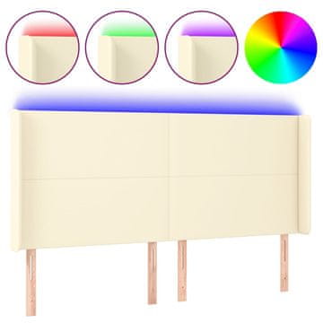 Vidaxl LED posteljno vzglavje krem 183x16x118/128 cm umetno usnje