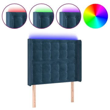 Vidaxl LED posteljno vzglavje temno modro 103x16x118/128 cm žamet
