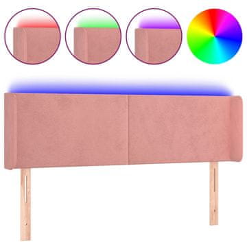 Vidaxl LED posteljno vzglavje roza 147x16x78/88 cm žamet