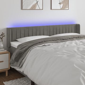 Vidaxl vidaXL Vzglavje postelje z LED svetlo sivo 203x16x78/88 cm žamet