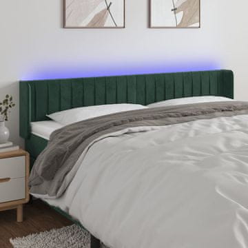Vidaxl vidaXL Vzglavje postelje z LED diodo temno zeleno 163x16x78/88 cm žametno