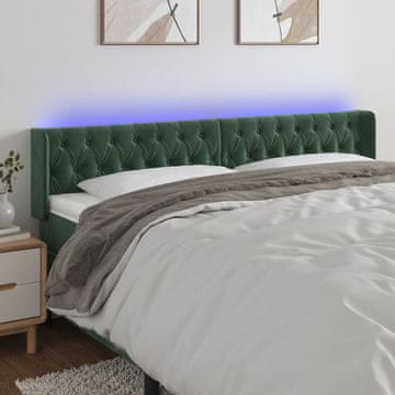 Vidaxl vidaXL Vzglavje postelje z LED diodo temno zeleno 183x16x78/88 cm žametno