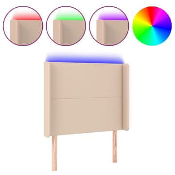 Vidaxl LED posteljno vzglavje kapučino 103x16x118/128 cm umetno usnje