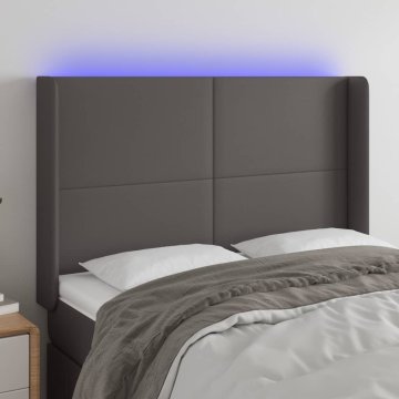 Vidaxl vidaXL Vzglavje postelje z LED svetlo sivo 147x16x118/128 cm umetno usnje