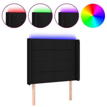 Vidaxl LED posteljno vzglavje črno 83x16x118/128 cm blago